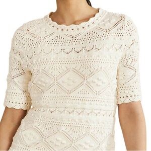 Boden Crochet Pointelle Knit Natural 100% Cotton Sweater size 10 Coastal Grandma